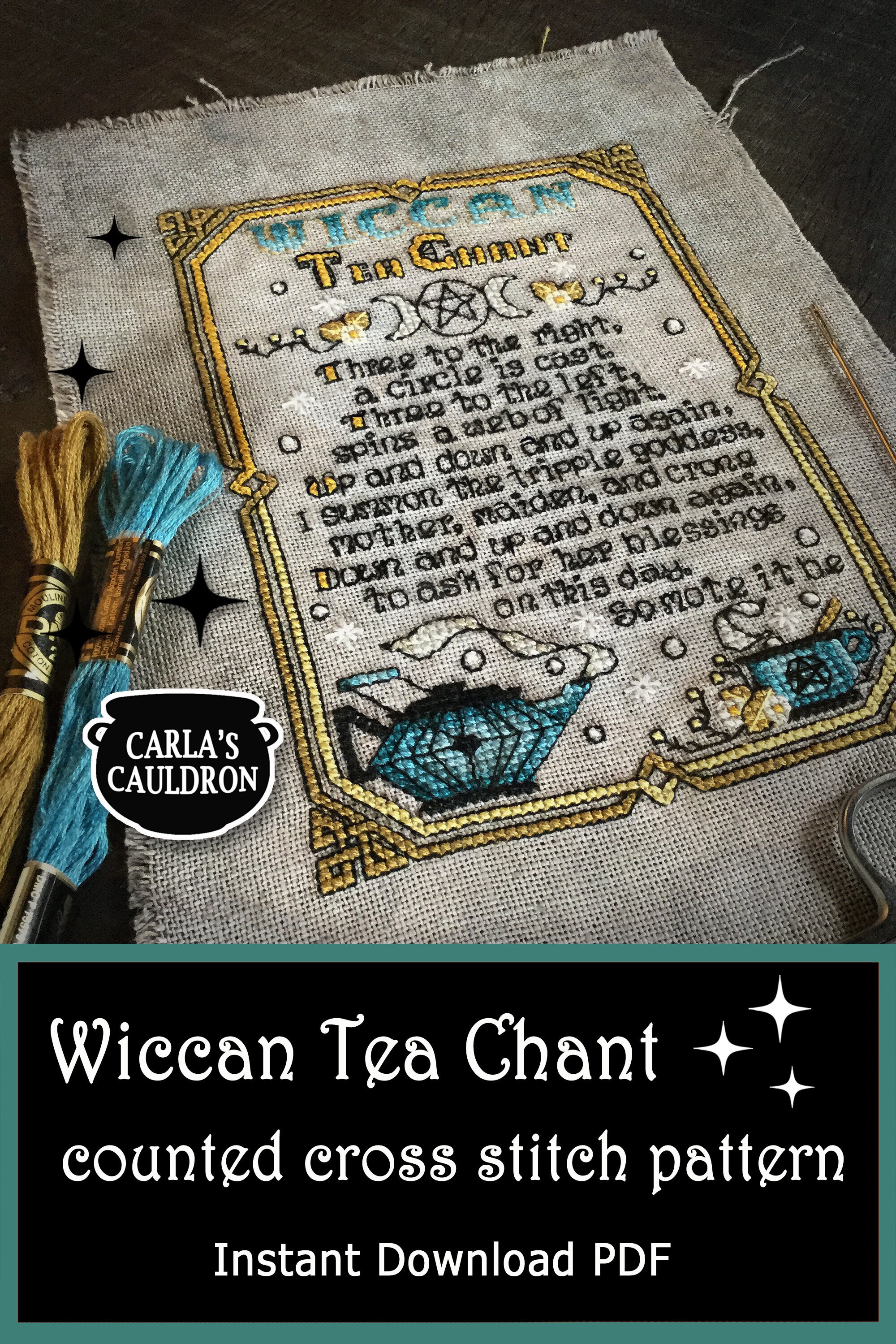 Pagan Cross Stitch Pattern Tea Spell Wiccan Magic Teapot Pdf Download