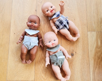 Bib and diaper for 34cm Minikane doll handmade customizable gift