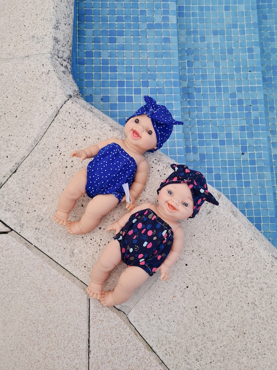 Maillot de bain et son bonnet poupée 34cm Paola Reina ou Minikane cadeau personnalisable