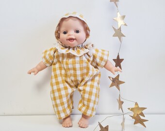 Clothing gift box Doll 28cm minikane Babies original personalized gift gingham mustard