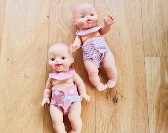 Pink bib and diaper for 34cm Minikane doll handmade customizable gift