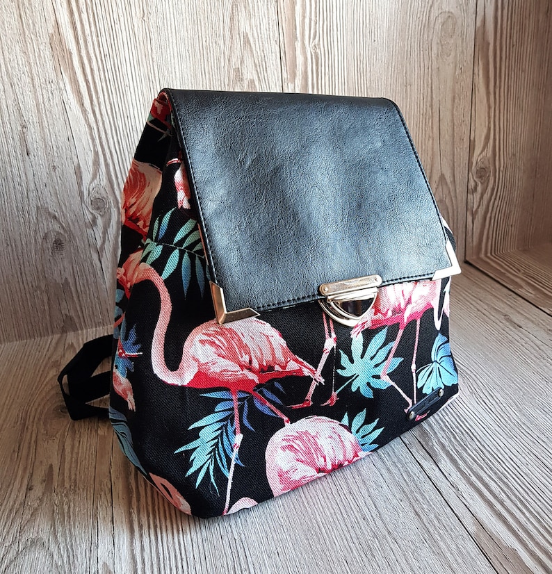 Vegan Faux Leather and Cotton Backpack Purse with waterproof lining Women/'s Backpack Flamingo Tropical Small Backpack