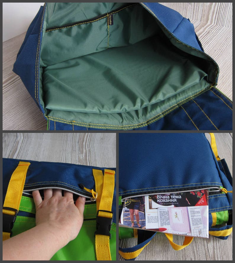Colorful Laptop Backpack Green Navy Rucksack Hipster Etsy