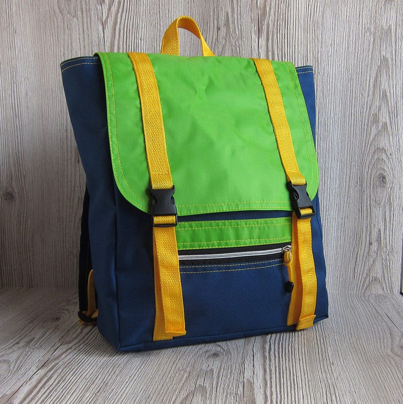 Colorful Laptop Backpack Green Navy Rucksack Hipster Etsy