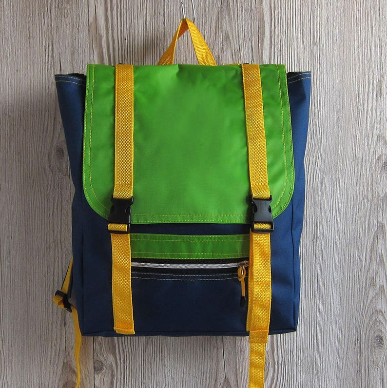 Colorful Laptop Backpack Green Navy Rucksack Hipster Etsy