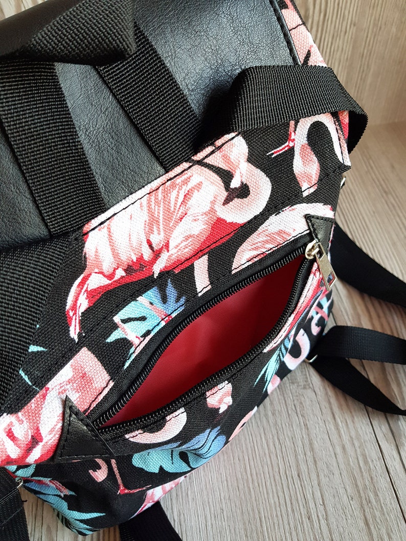 Vegan Faux Leather and Cotton Backpack Purse with waterproof lining Women/'s Backpack Flamingo Tropical Small Backpack