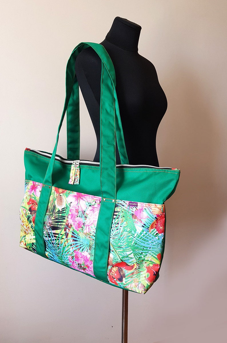 Large Colorful Tropical Green Beach Bag Team Sports Bag Tote Etsy