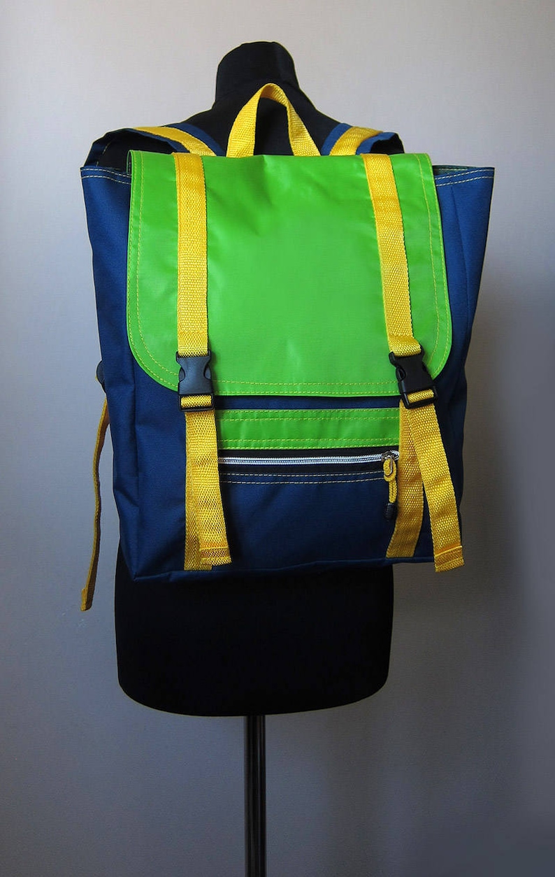 Colorful Laptop Backpack Green Navy Rucksack Hipster Etsy