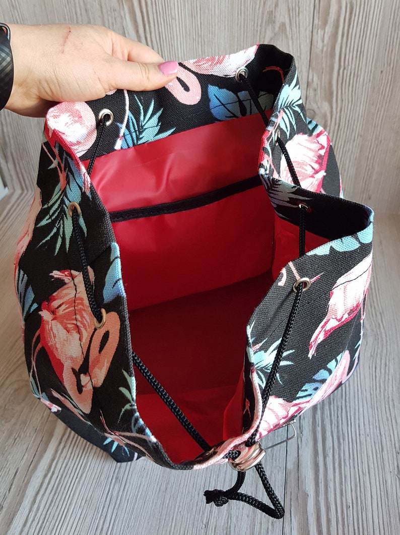Vegan Faux Leather and Cotton Backpack Purse with waterproof lining Women/'s Backpack Flamingo Tropical Small Backpack
