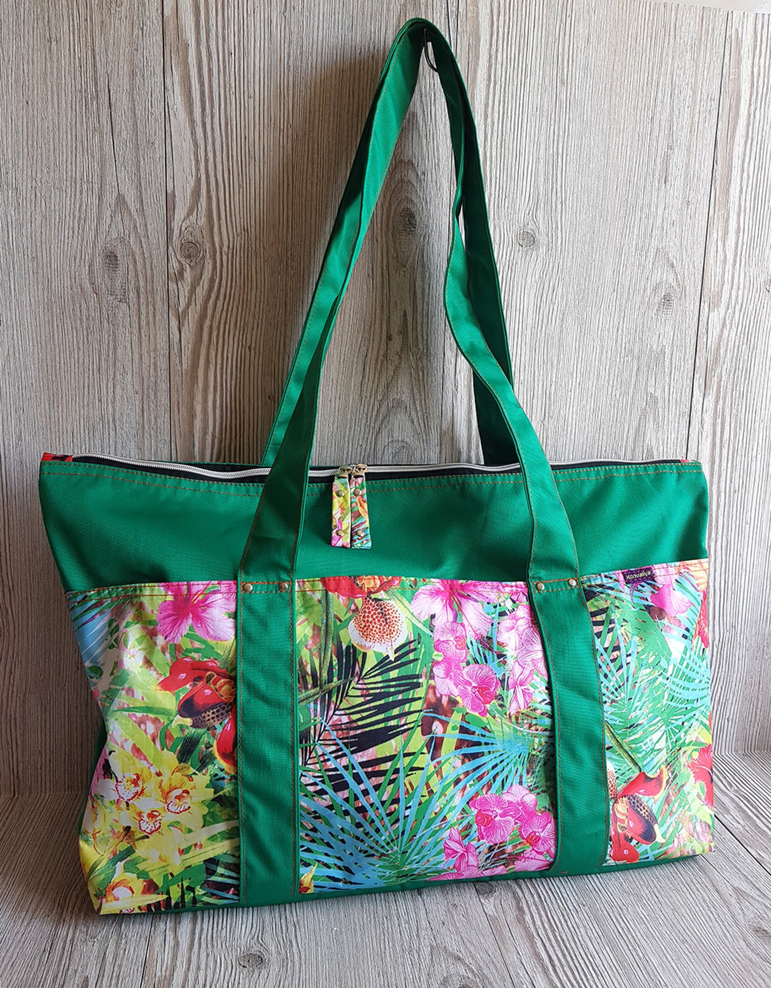 Large Colorful Tropical Green Beach Bag Team Sports Bag Tote Etsy