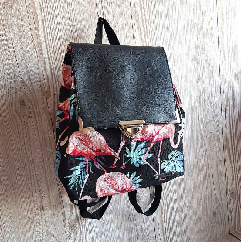 Vegan Faux Leather and Cotton Backpack Purse with waterproof lining Women/'s Backpack Flamingo Tropical Small Backpack