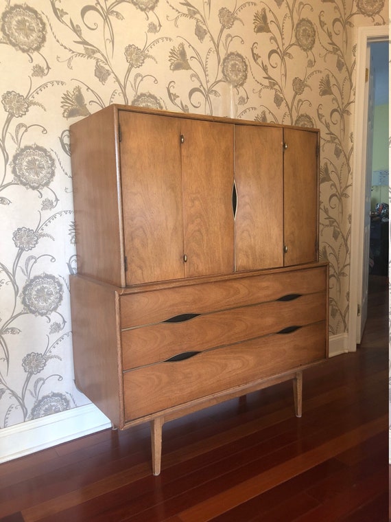 Mid Century Modern Walnut Dresser Armoire Etsy