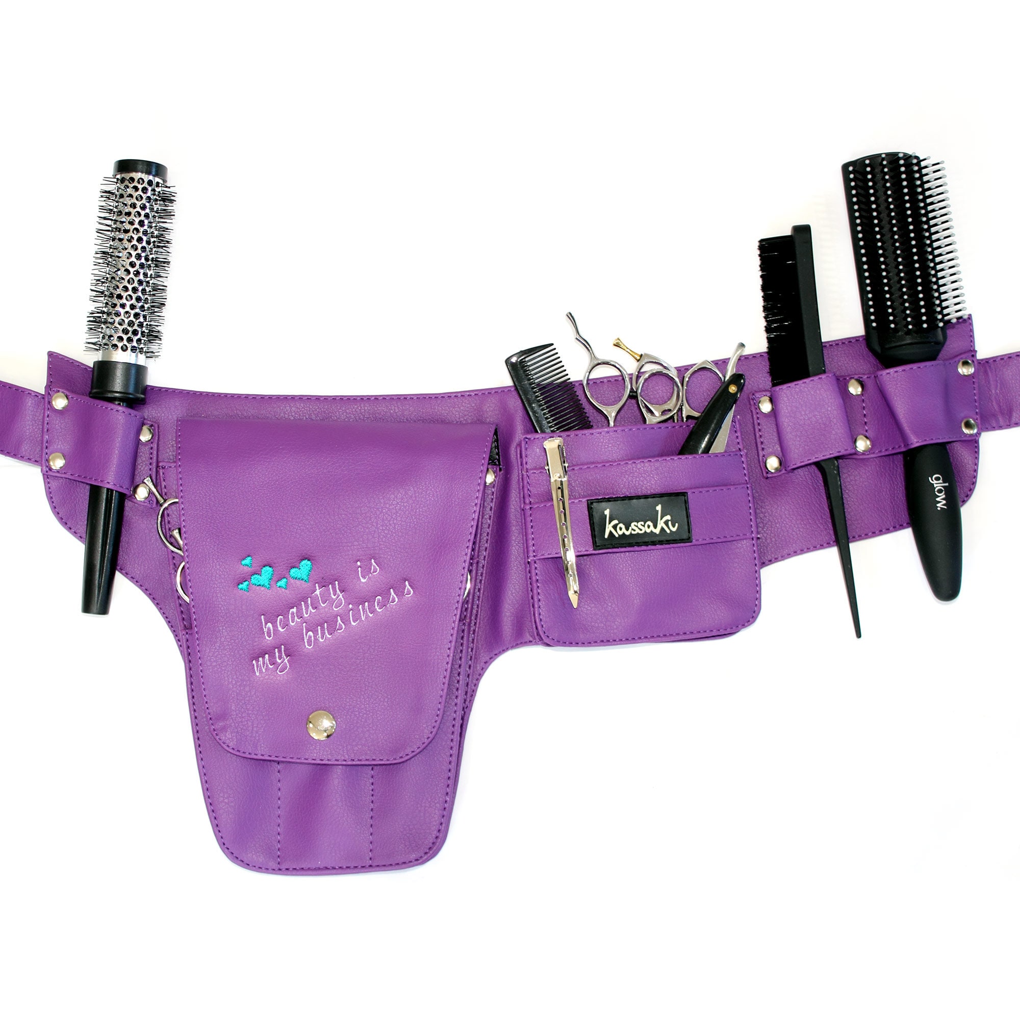 Personalised Hairdressing Scissors Tool belt Embroidered Bag Shear Hip Holster Customised Hairdressers Pouch holds 10 scissors in Purple