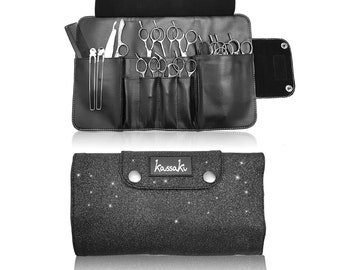 Hairdressing Scissor Case Tool Roll - Black Glitter