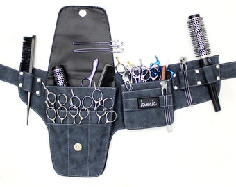 Leather Hairdressing Scissors Tool belt Bag Shear Hip Holster Hairdressers Pouch holds 10 scissors in beautiful Denim