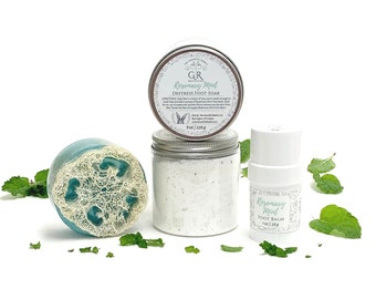 GIFT SET | Foot Soak and Foot Balm with Loofah Scrub | Rosemary + Mint | Phthalate and Paraben Free | The Graceful Rabbit