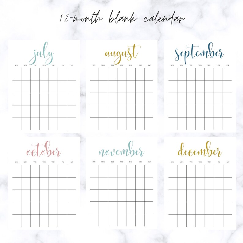 Monthly Blank Calendar Digital Print Simple Calendar Etsy