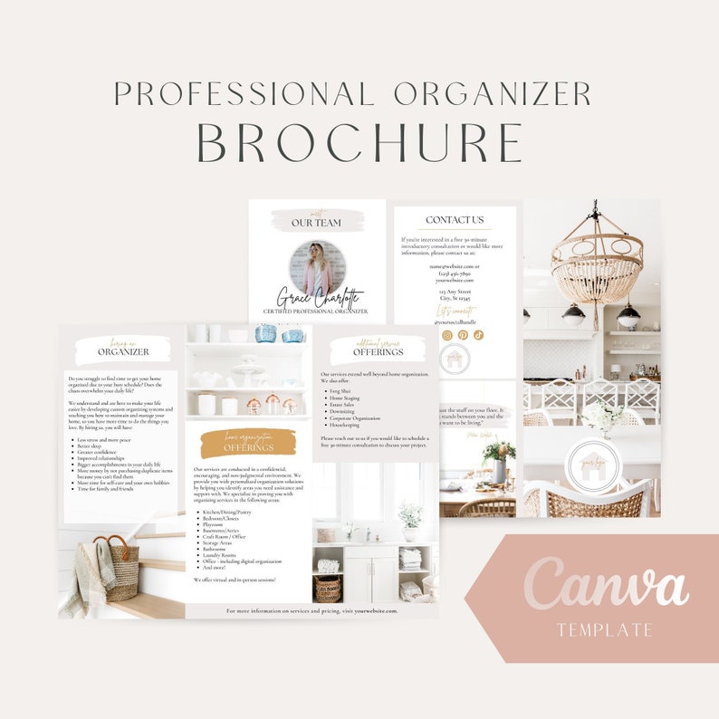 Professional Organizer Brochure Canva Template Pink & Orange Etsy