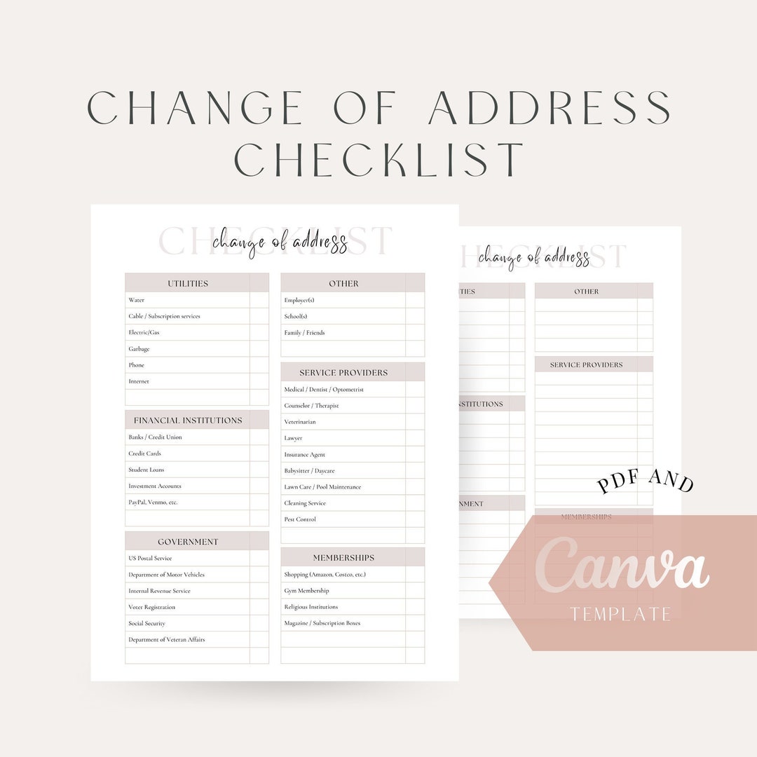 Change of Address Checklist Canva Templates Etsy