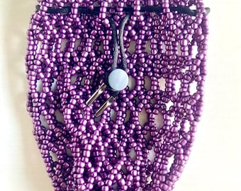 Handmade Purple Beaded Dice Bag – TTRPG Gaming, Drawstring Pouch