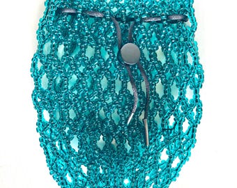 Teal Beaded Dice Bag – Handmade TTRPG Gift with Metal Finishes