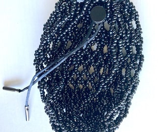 Black Beaded Dice Bag – Handmade TTRPG, Drawstring Closure