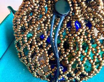 Handmade Copper Beaded Dice Bag – TTRPG Gift, Metal Clasp
