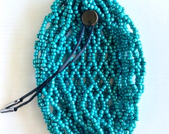 Handmade Teal Beaded Dice Bag – TTRPG Gaming, Metal Accents