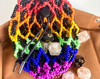 Rainbow Beaded Dice Bag – Handmade TTRPG Gift