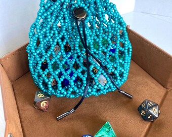 Handmade Teal Beaded Dice Bag – TTRPG Gift