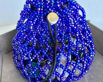 Handmade Blue Beaded Dice Bag – Rainbow TTRPG Dice Storage