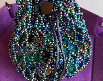 Handmade Beaded Dice Bag – Black Rainbow, TTRPG Gaming
