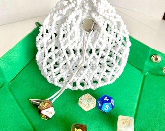 White Beaded Dice Bag – TTRPG Player Gift