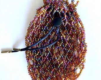 Handmade Beaded Dice Bag – Tortoise Rainbow Drawstring Pouch