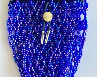Handmade Blue Beaded Dice Bag – TTRPG, Drawstring Pouch