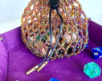Handmade Tortoise Rainbow Beaded Dice Bag - TTRPG Gift