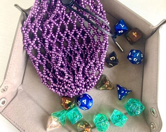 Handmade Purple Beaded Dice Bag – TTRPG, Metal Clasp