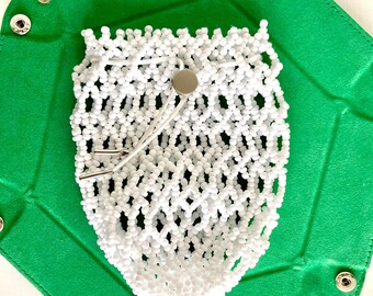 White Matte Beaded Dice Bag – Silver Accents, TTRPG Gift