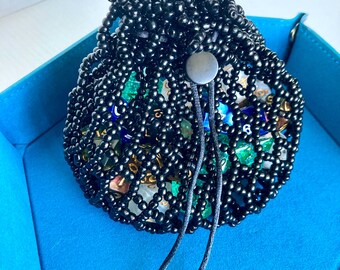 Black Beaded Dice Bag – Handmade TTRPG Player Gift