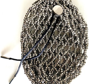 Silver Beaded Dice Bag - Handmade TTRPG Dice Pouch