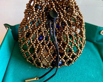 Handmade Copper Beaded Dice Bag – TTRPG, Drawstring & Metal Finishes