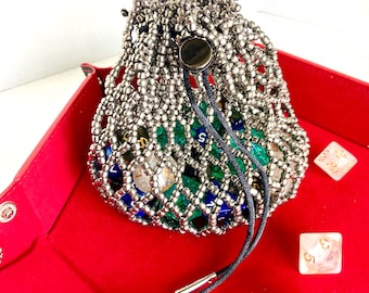 Silver Beaded Dice Bag – Handmade TTRPG Gift