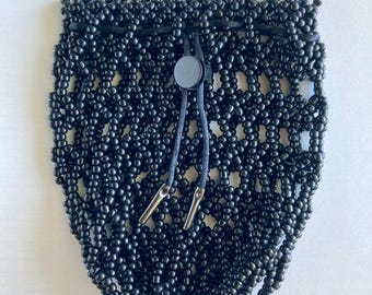 Black Beaded Dice Bag – TTRPG Drawstring Pouch, Metal Accents