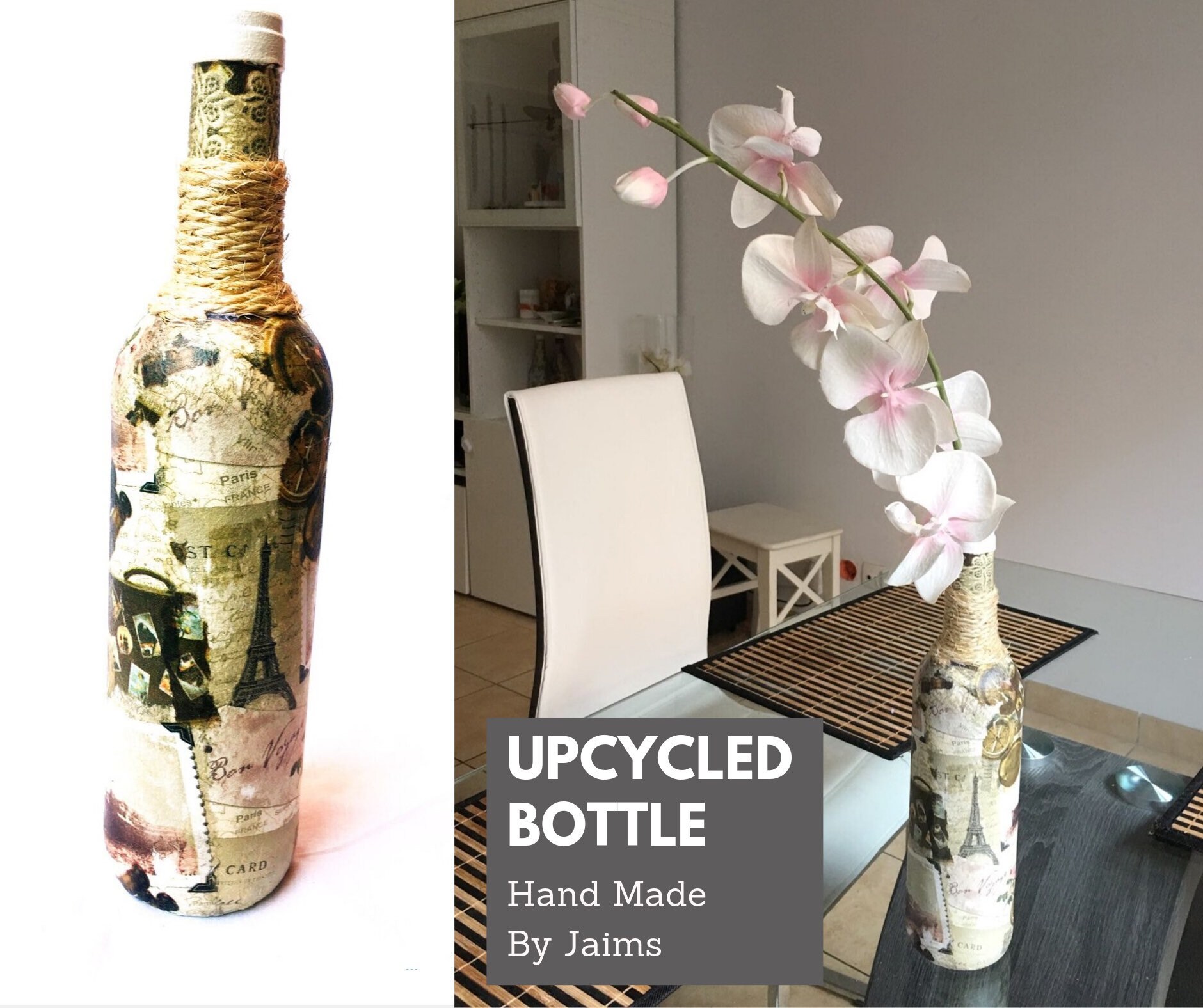 Bouteille de Vin Upcycled - Bouteille Vase Conception Paris