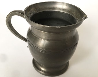 Stamped Vintage French Pewter Pitcher, Metal Pitcher With Handle, Vintage Kitchen, Home Decor, Flower display