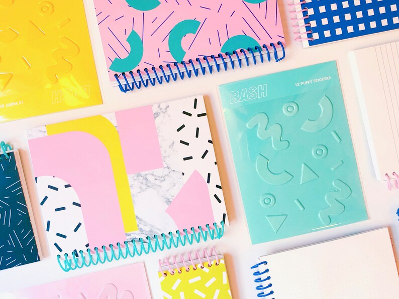 journal cobalt pink rule fun 80/'s school notebook lay flat list pad Lined Memphis Grid Spiral Notebook sketchbook Windowpane Notebook