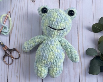 Handmade Frog Plushie, Crochet Frog Finished Product, Green Frog Stuffie, Outdoor Critter Plushie, Frog Stuffed Animal, Reading Companion,