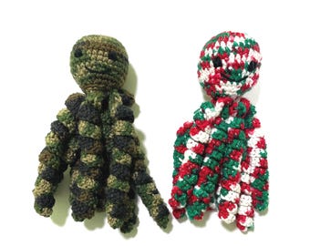 Crochet Cat Toy Octopus with Catnip, Christmas Octopus or Camo Octopus