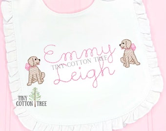 Puppy Name Monogram Embroidered Bib & Burp Cloth / Personalized Puppy Baby Gift