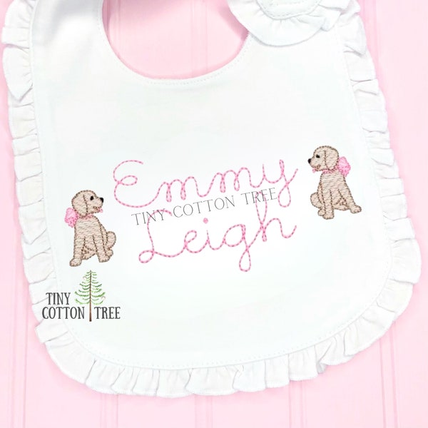 Puppy Name Monogram Embroidered Bib & Burp Cloth / Personalized Puppy Baby Gift